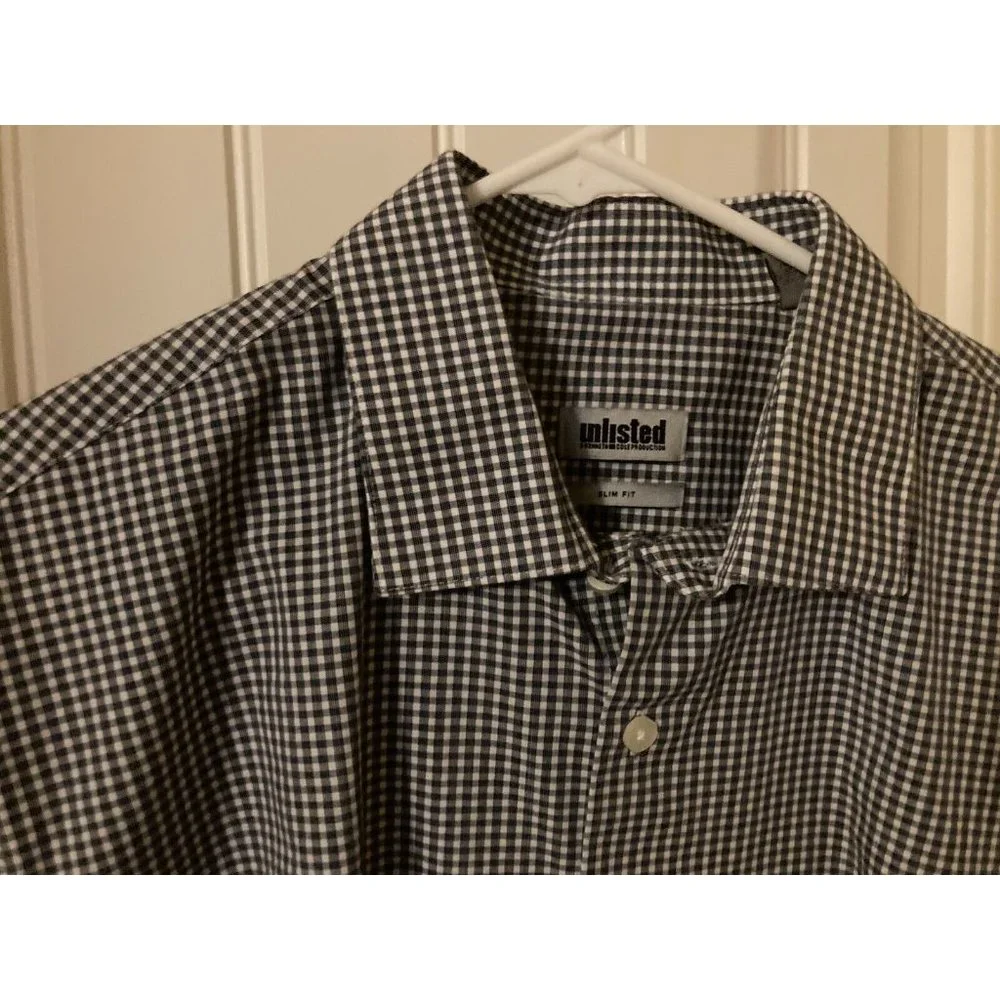 Kenneth Cole Unlisted Men's Dress Shirt Button Down L 16 34/35 Blue Checks